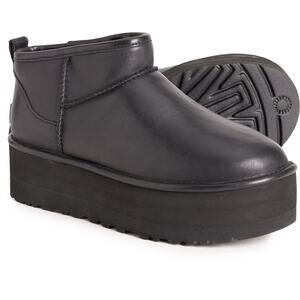 UGG Australia Women's Black Leather Classic Ultra Mini Platform Boots Size 9